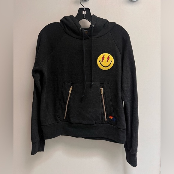 AVIATOR NATION Women’s Dark Grey Hoodie with Smily Face - Size X-Small - Picture 2 of 12